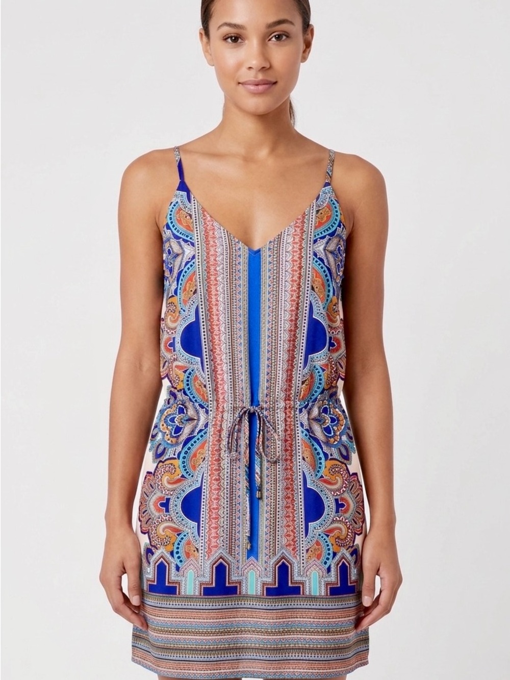 Lucy & Laurel Boho festival summer Geometric Paisley Mini Dress Size 6